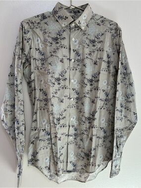 Liberty of London Beige Shirt with Navy & Purple Floral Print